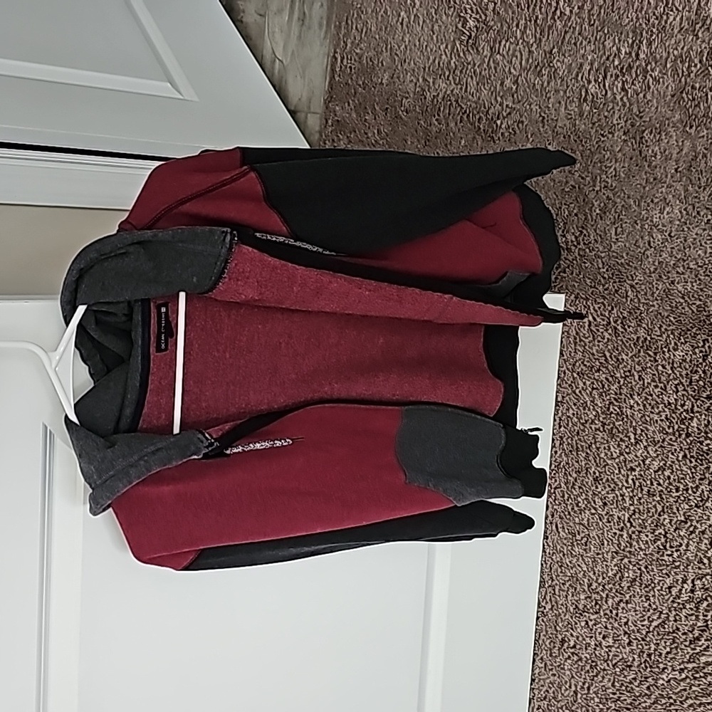 Mens small ocean current maroon and gray hoodie